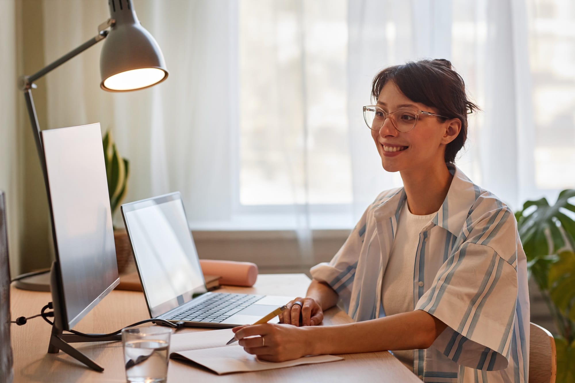 Woman enjoying online education class